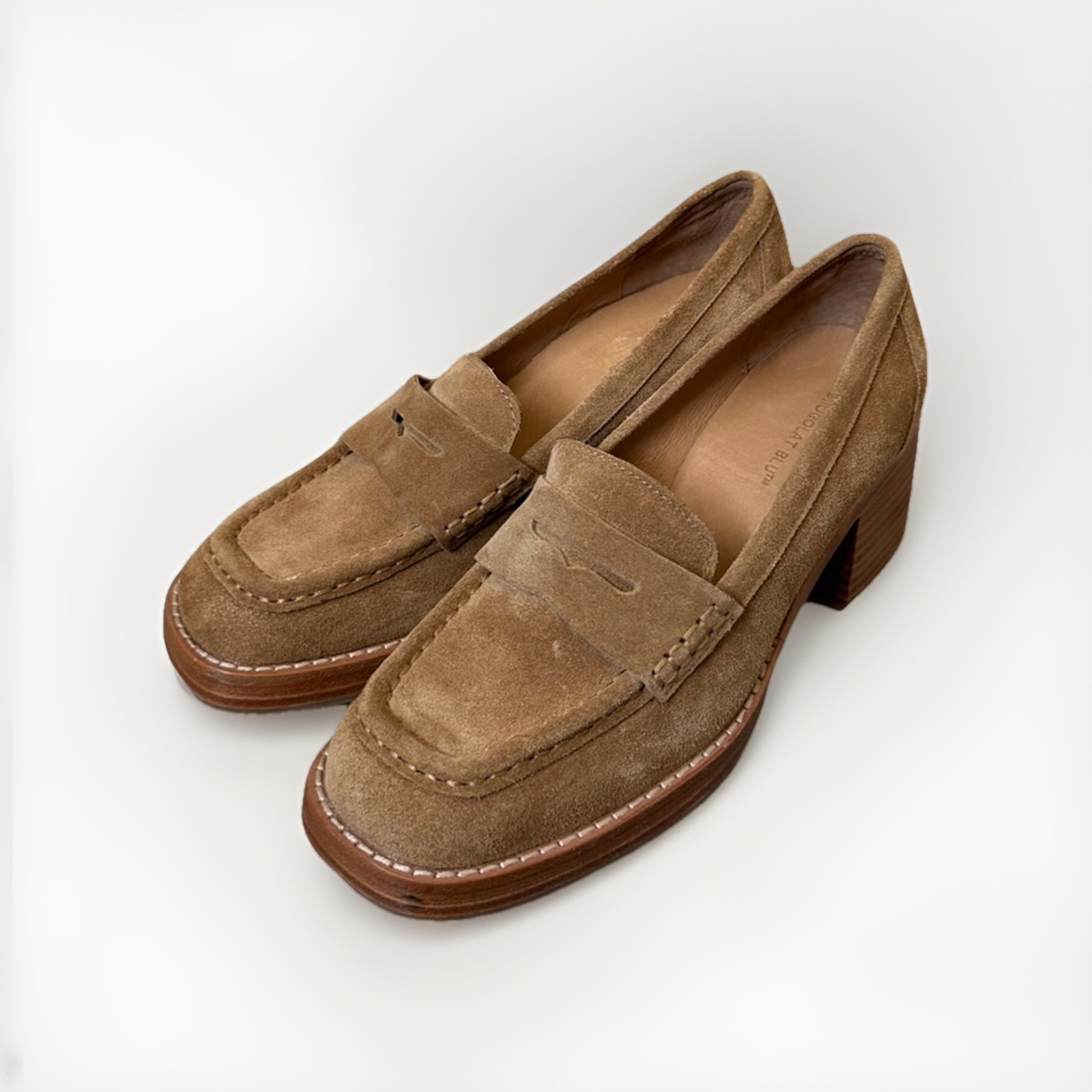 Chocolat Blu Penny Loafer Pump Heels Womens Size 8 Tan Suede Leather