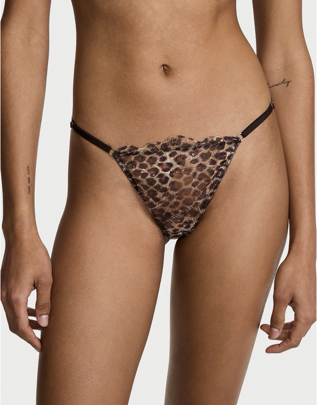 Victoria’s Secret Geo Leo Embroidery Sequin Shine V-String Panty Sz L NWT$29