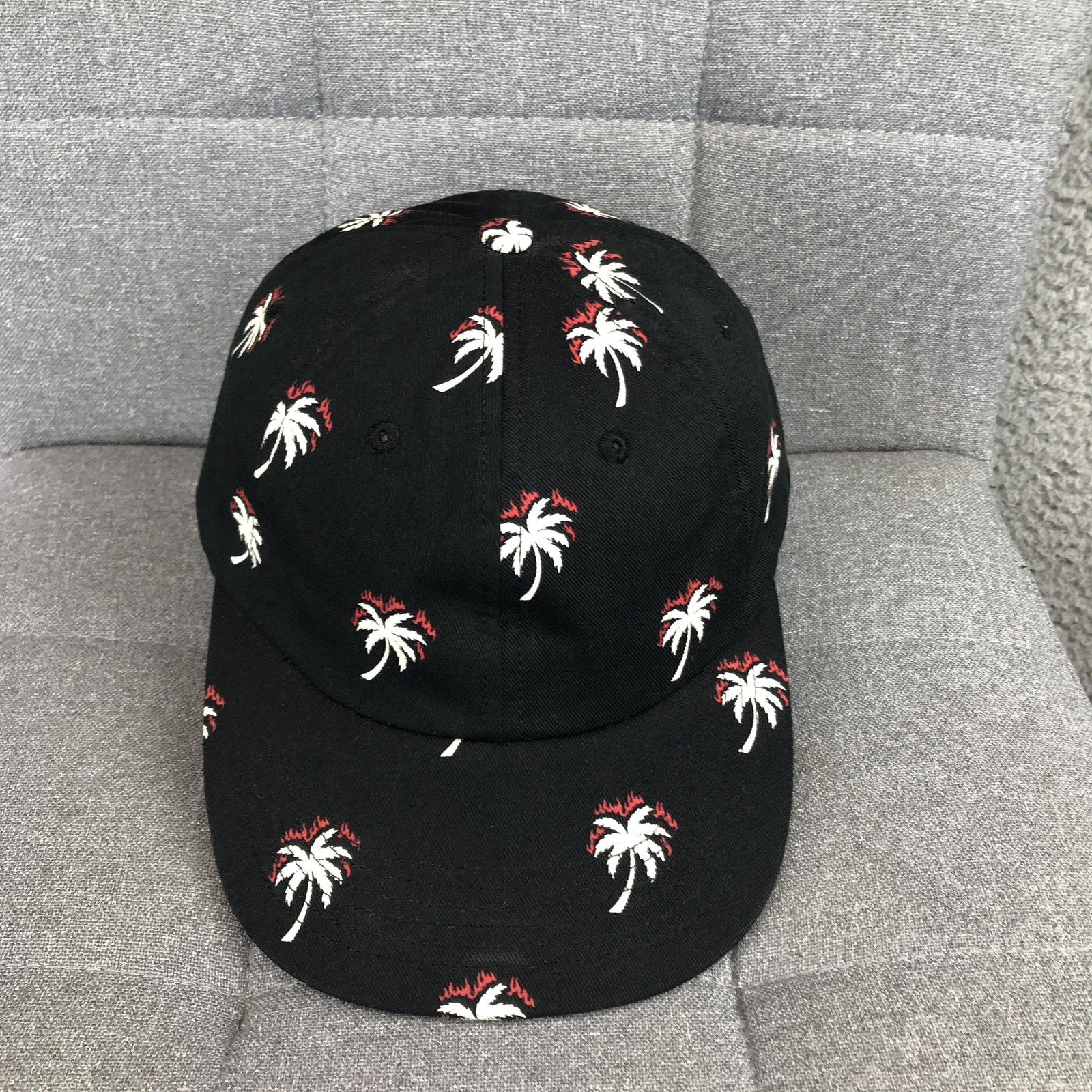 Palm Tree Embroidered Hat Cap Strap Back One Size Black Mens Tropical Beach