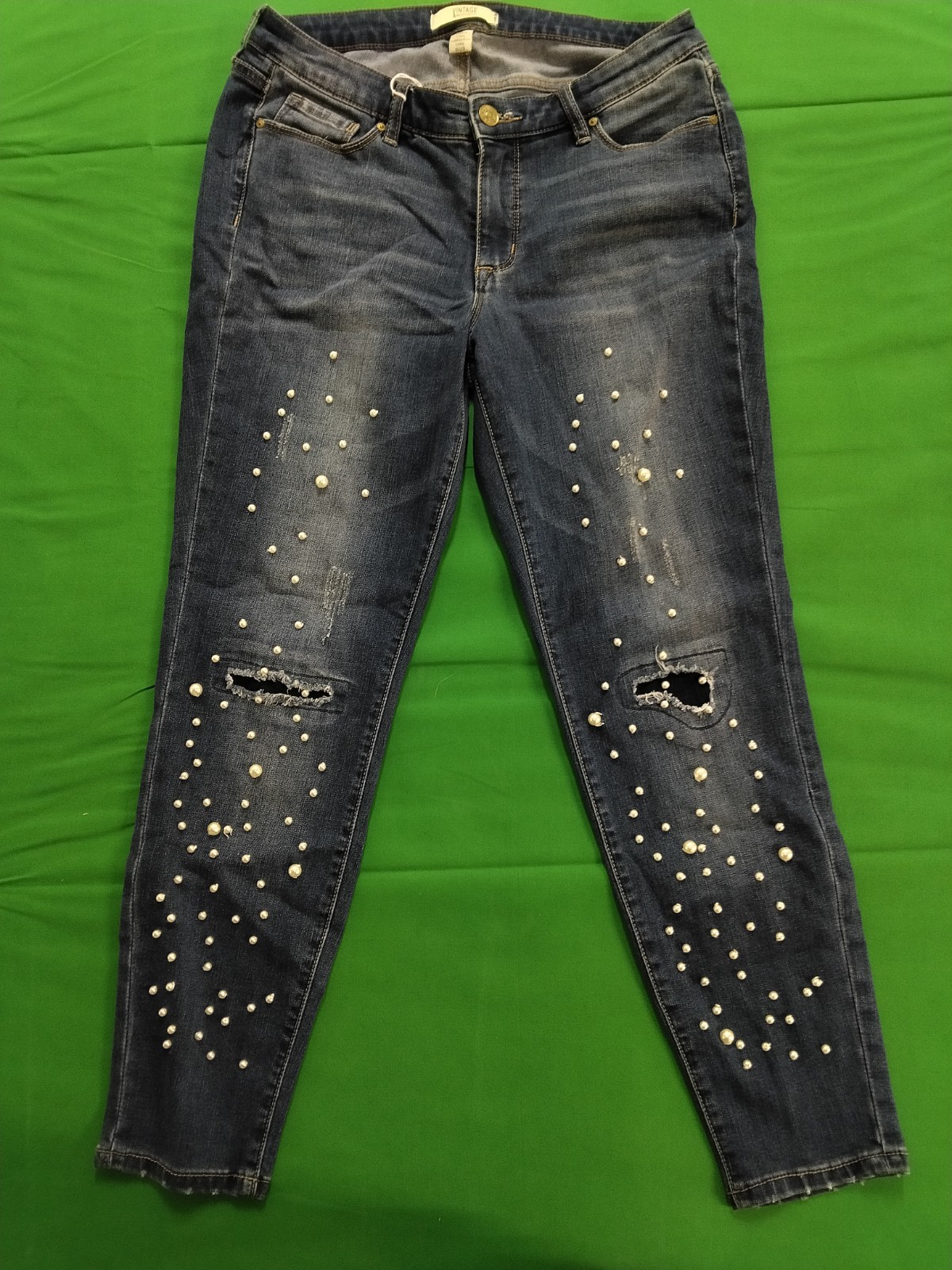 Vintage America Jeans Womens Sz 8/29 Mid Rise Med Wash Denim Pearl embleshments