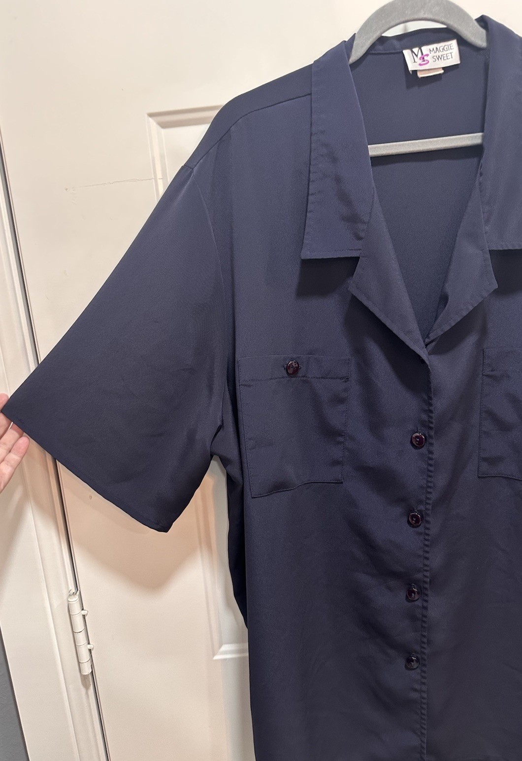 Vintage Maggie Sweet 3X Navy Blue Short Sleeve Camp Button-Up Blouse 80s-90s