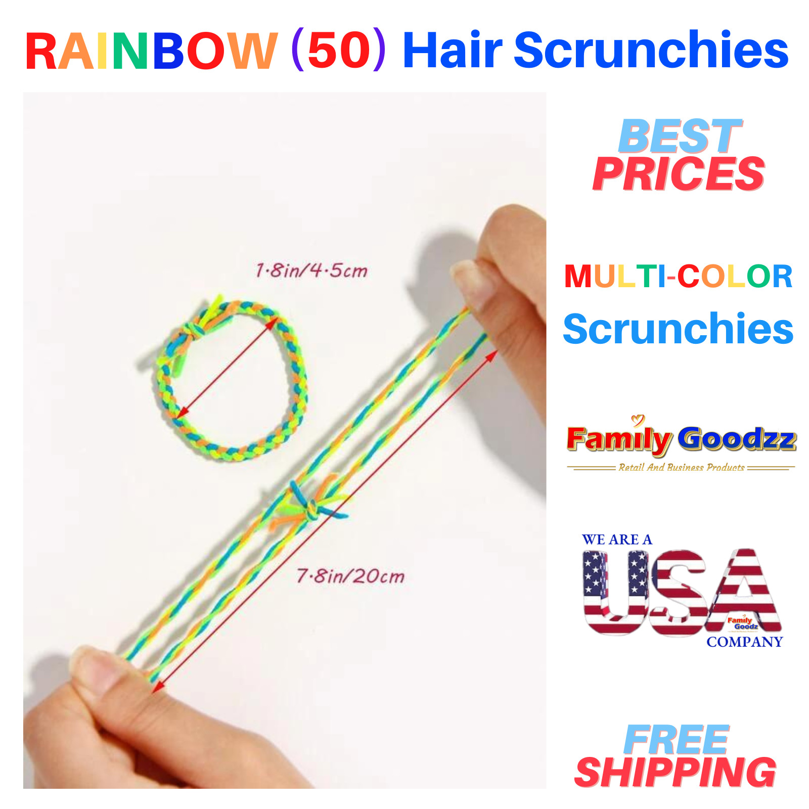 🌈 50 PCS Ponytail Holder Hair Ties Elastic Hair Rainbow Scrunchies, Band Rope