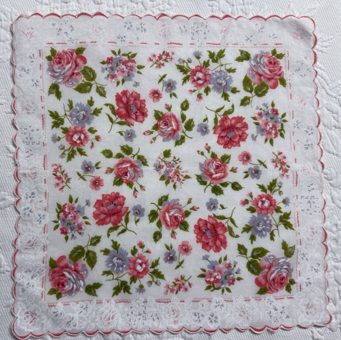 PRETTY IN PINK Vintage Floral Hankie Handkerchief with sweet design