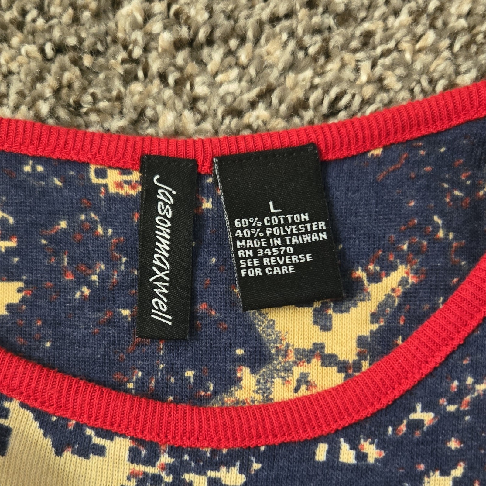 Jason Maxwell Knit Pullover Top Women’s L Blue Red 3/4 Raglan Stars USA