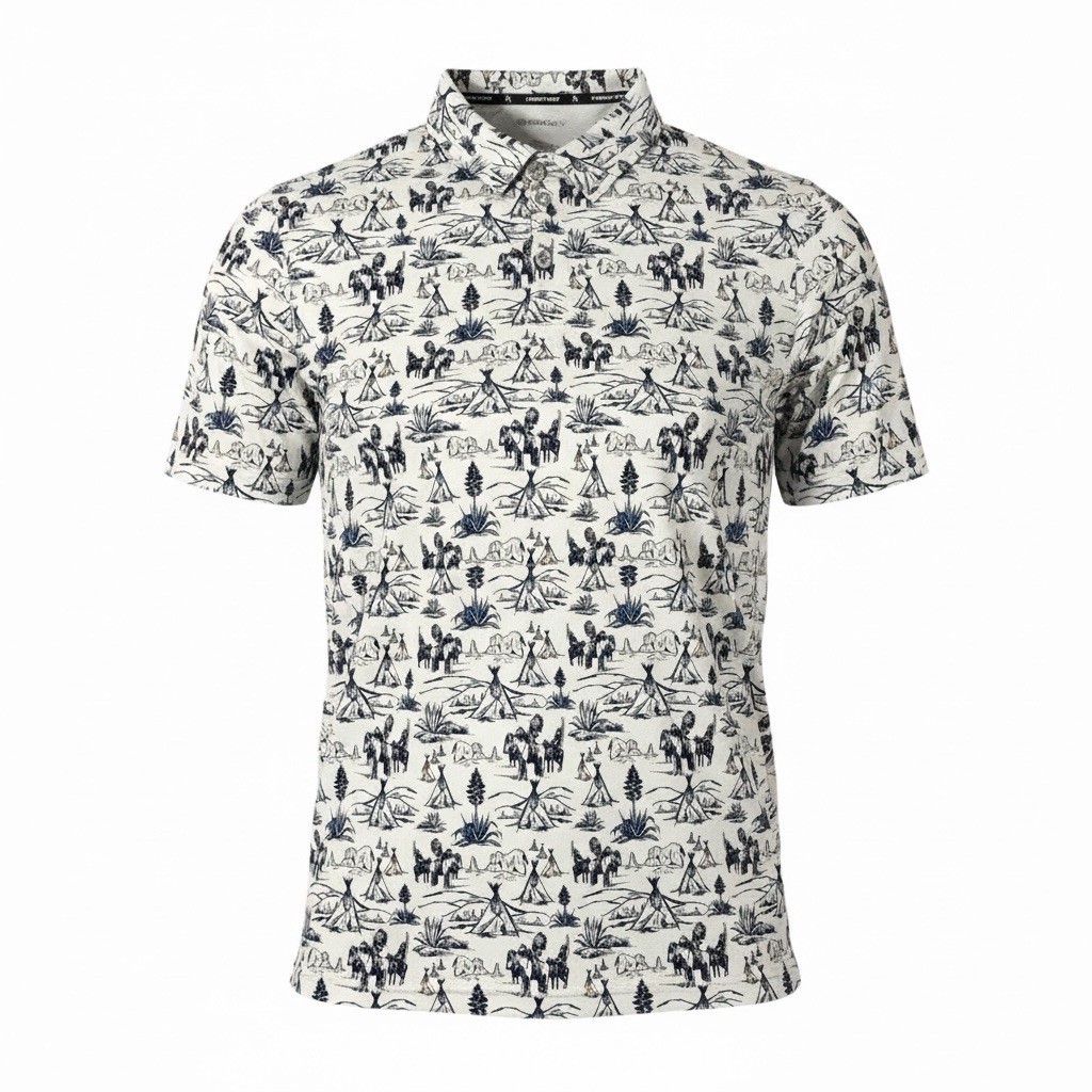 Hooey The Weekender Cowboy Golf Performance Polo Comanche Print Men’s Size L