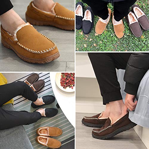 Mens Moccasin Slippers Indoor Outdoor Slip on Warm House Shoes 11 Black