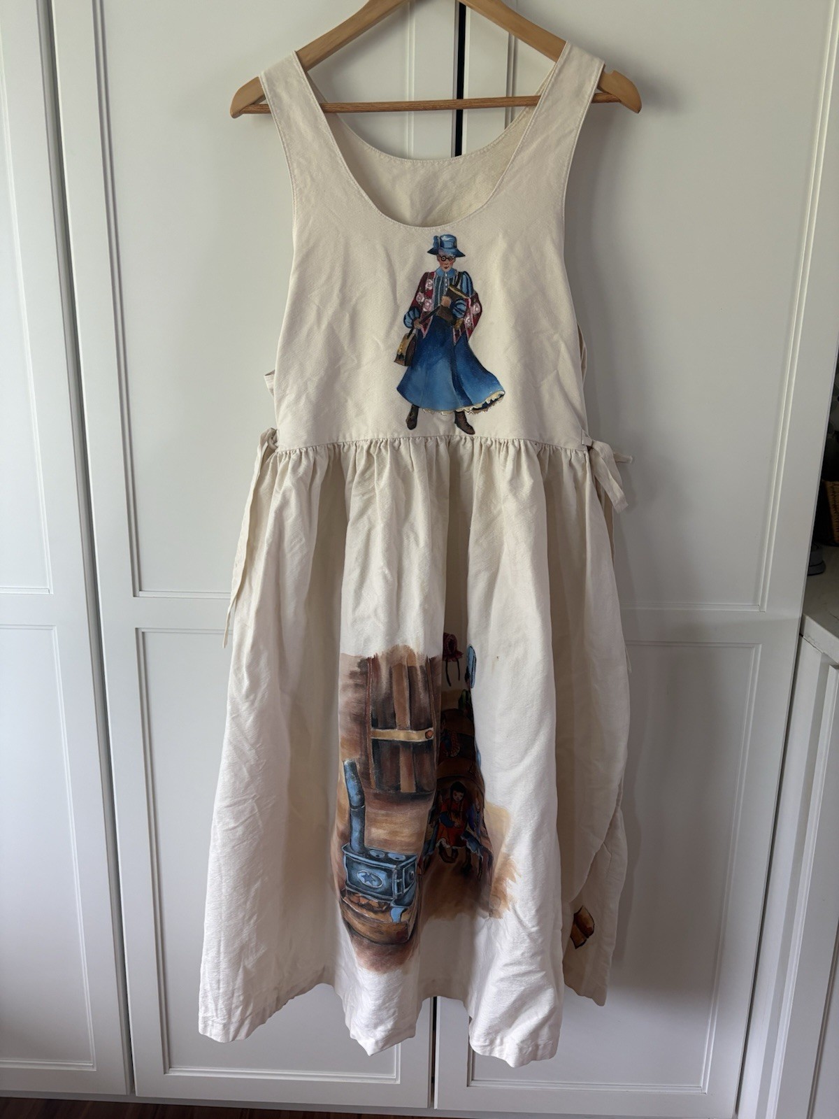 Hand Painted flour sack primitive prairie sleeveless dress school room Greta