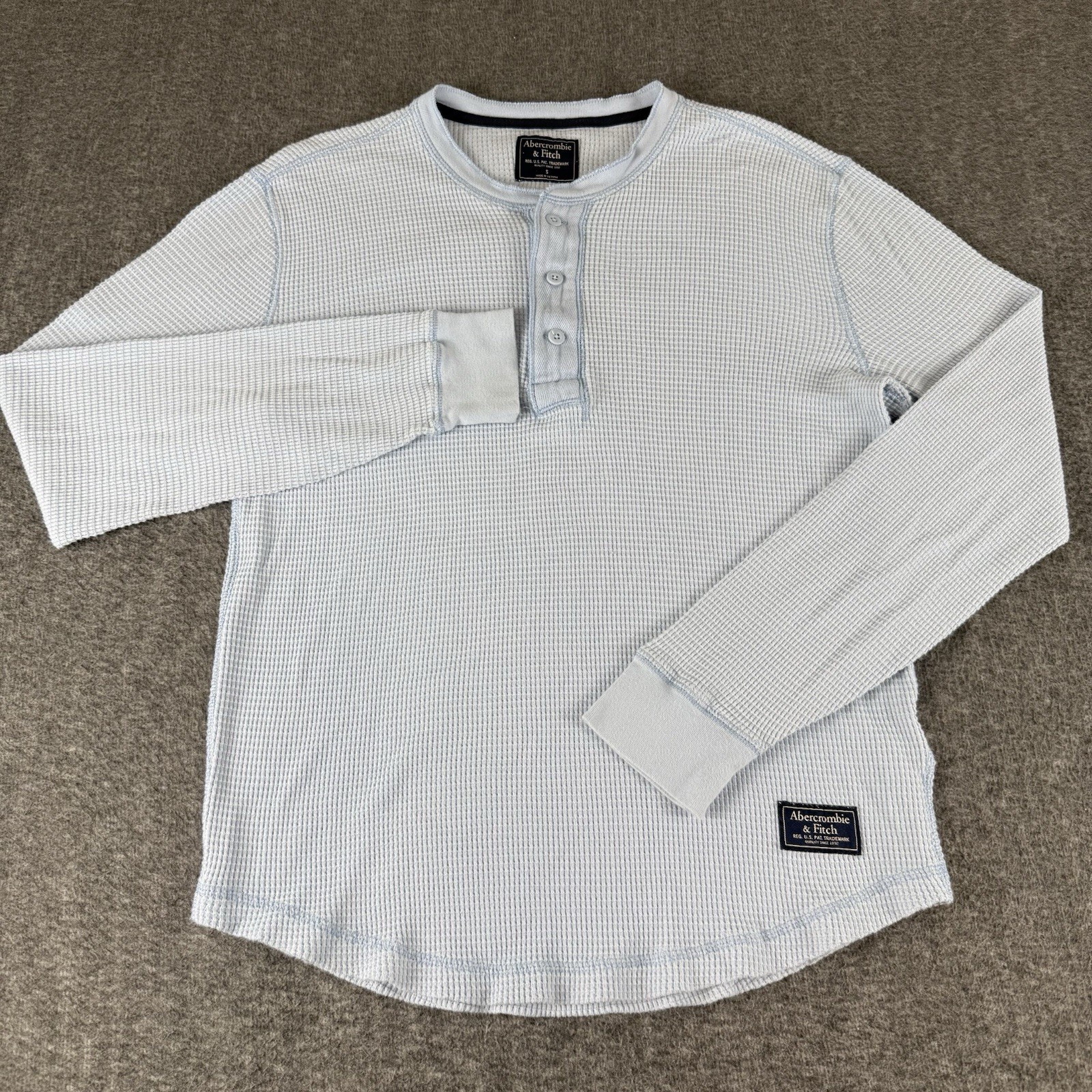 Abercrombie & Fitch Men’s Small Blue Waffle Knit Thermal Henley Shirt Cotton