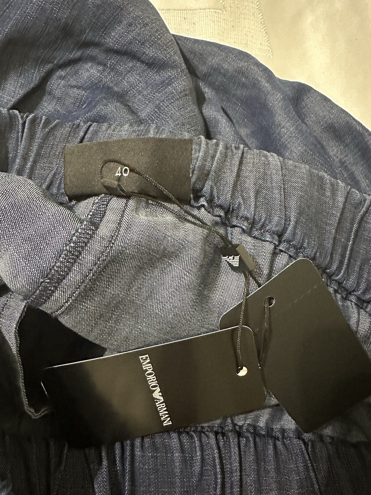 Emporio Armani Tailored Chambray Denim Straight Leg Pleated Trousers Uk 8 IT 40