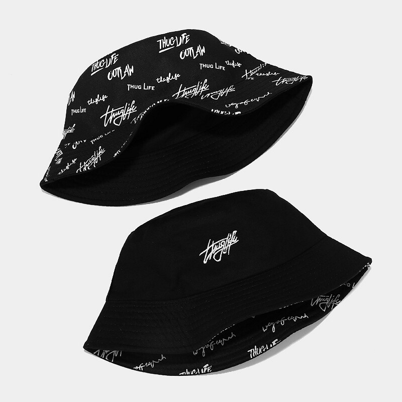 Graffiti Letter Bucket Hat Cap Double-sided Fisherman’s Cap Men Women Cotton