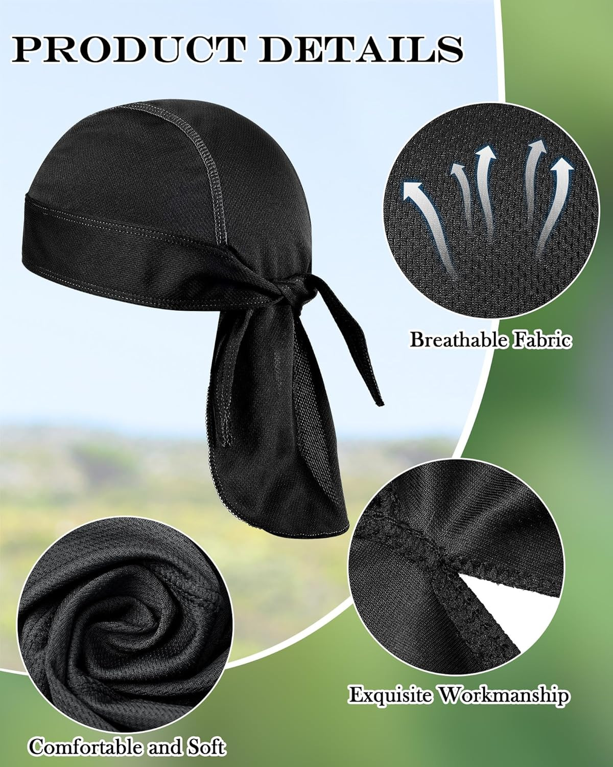 8 Pack Do Rag Skull Caps for Men Sweat Wicking Doo Rags Cooling Helmet Liner Cyc
