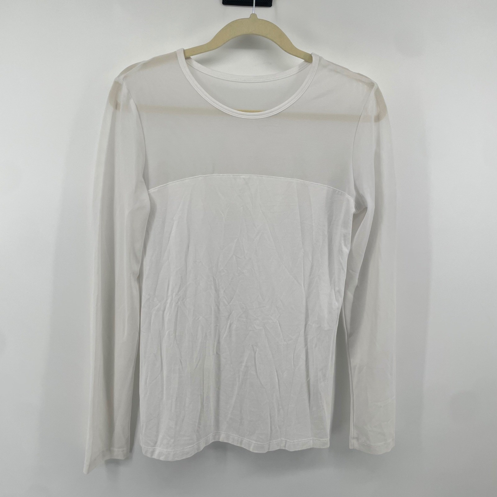 Anatomie Budah Mesh Pima Cotton Long Sleeve Top Women M White Essentials Travel