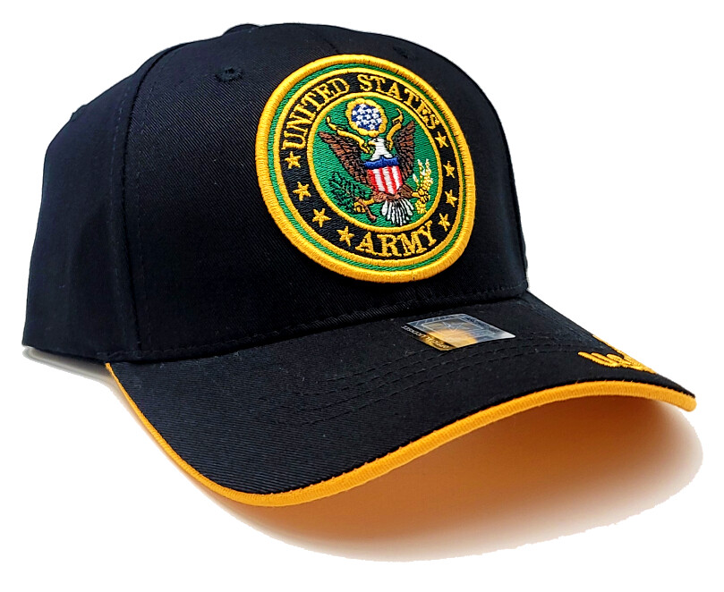JM Warriors New Licensed U.S. Army Crest Military Black Gold Era Hat Cap