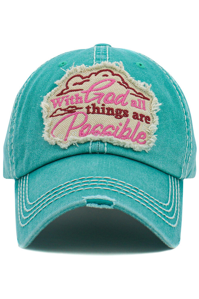 KBETHOS Women With God All Things Are Possible Distressed Cotton Baseball Cap