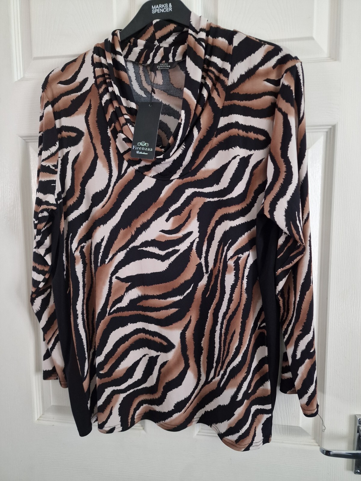 Firenzaa LADIES ANIMAL PRINT STRETCH Longline Cowl Neck TunicTop Size L BNWT#15