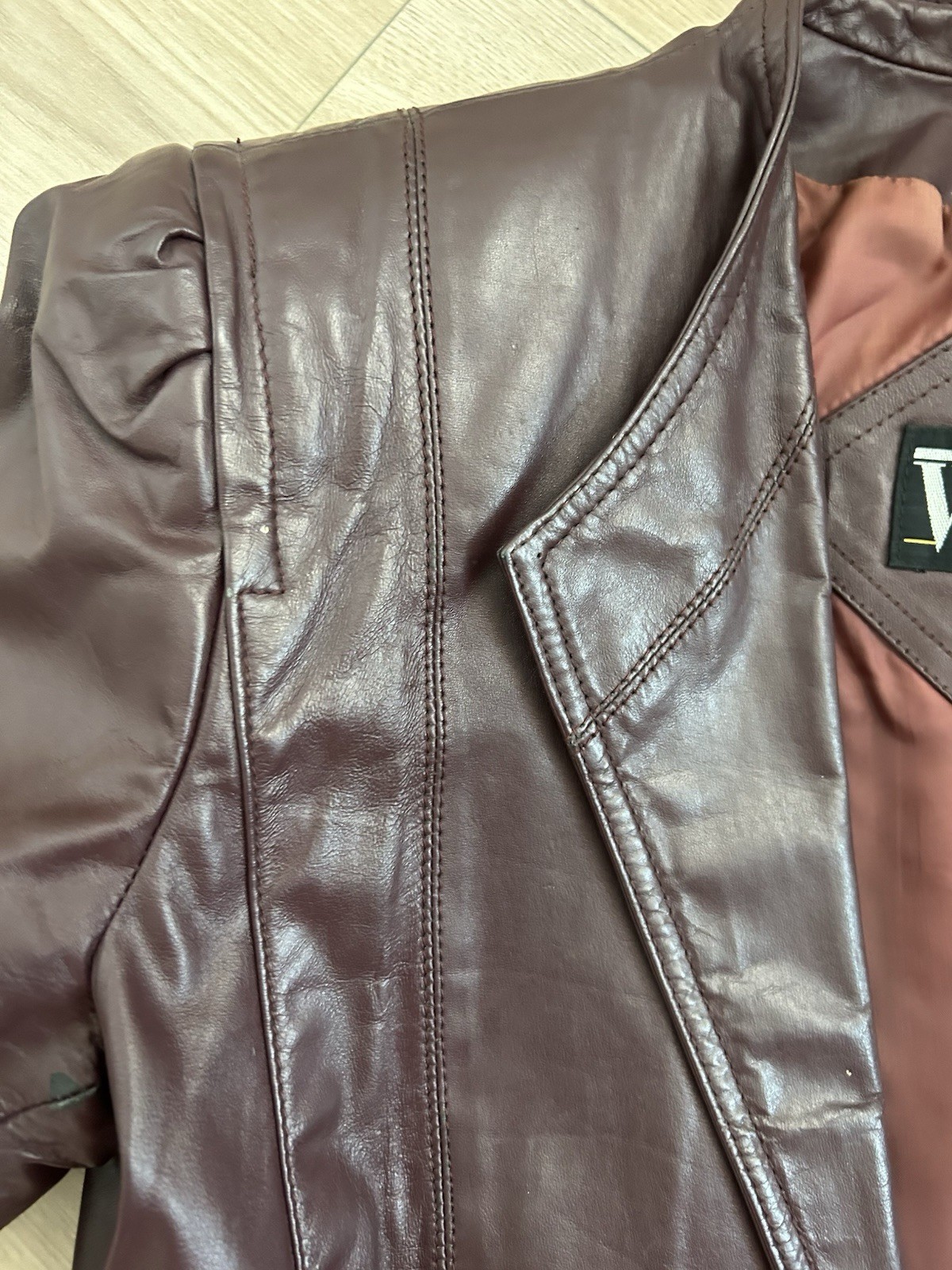 Winlit Brown Leather Blazer Jacket, Button Front Collared Lined, Size 13-14