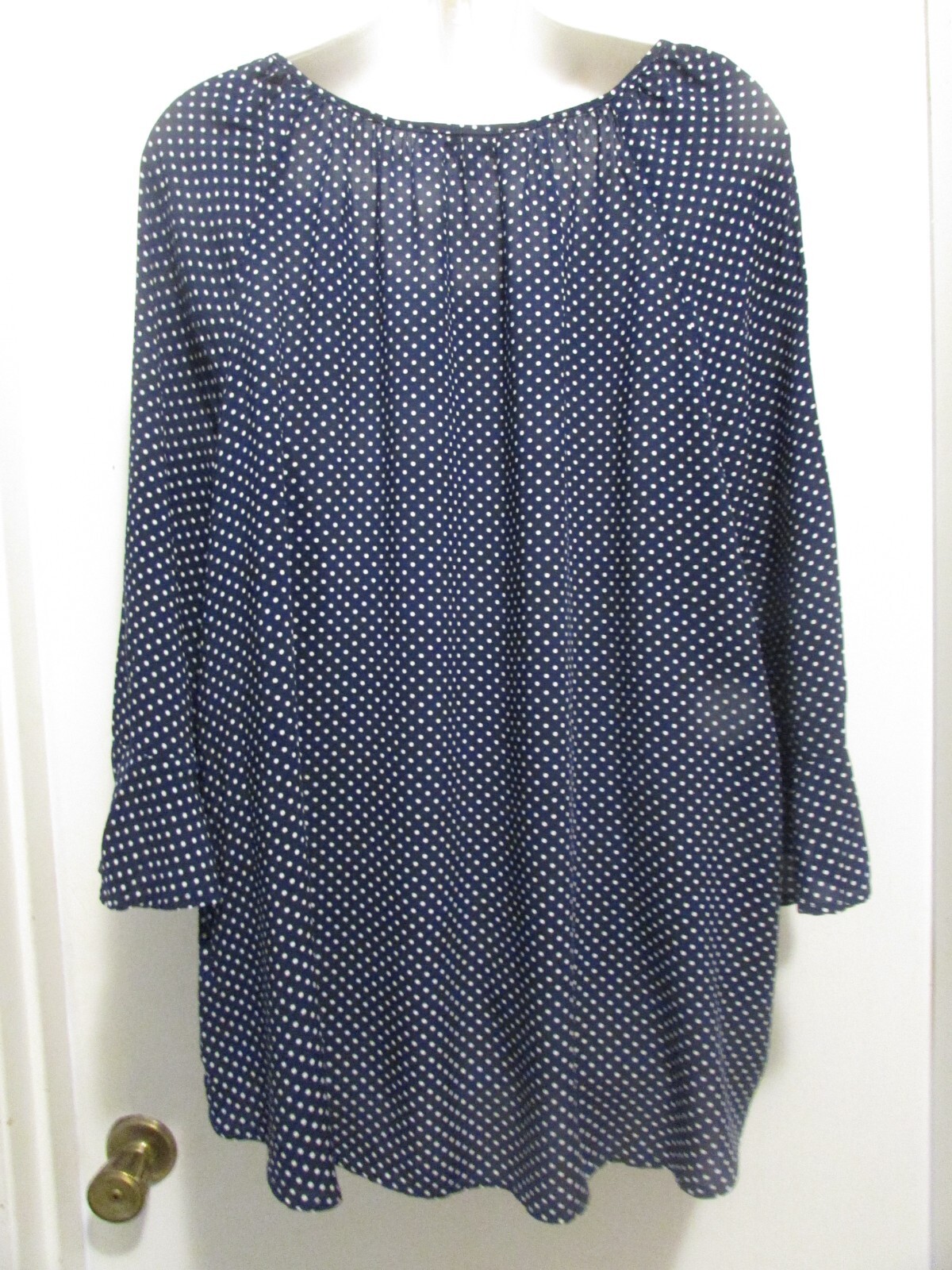 Sz 2X Fred Davis 100% Rayon Navy Polka Dot Top Bust: 53″ #226a