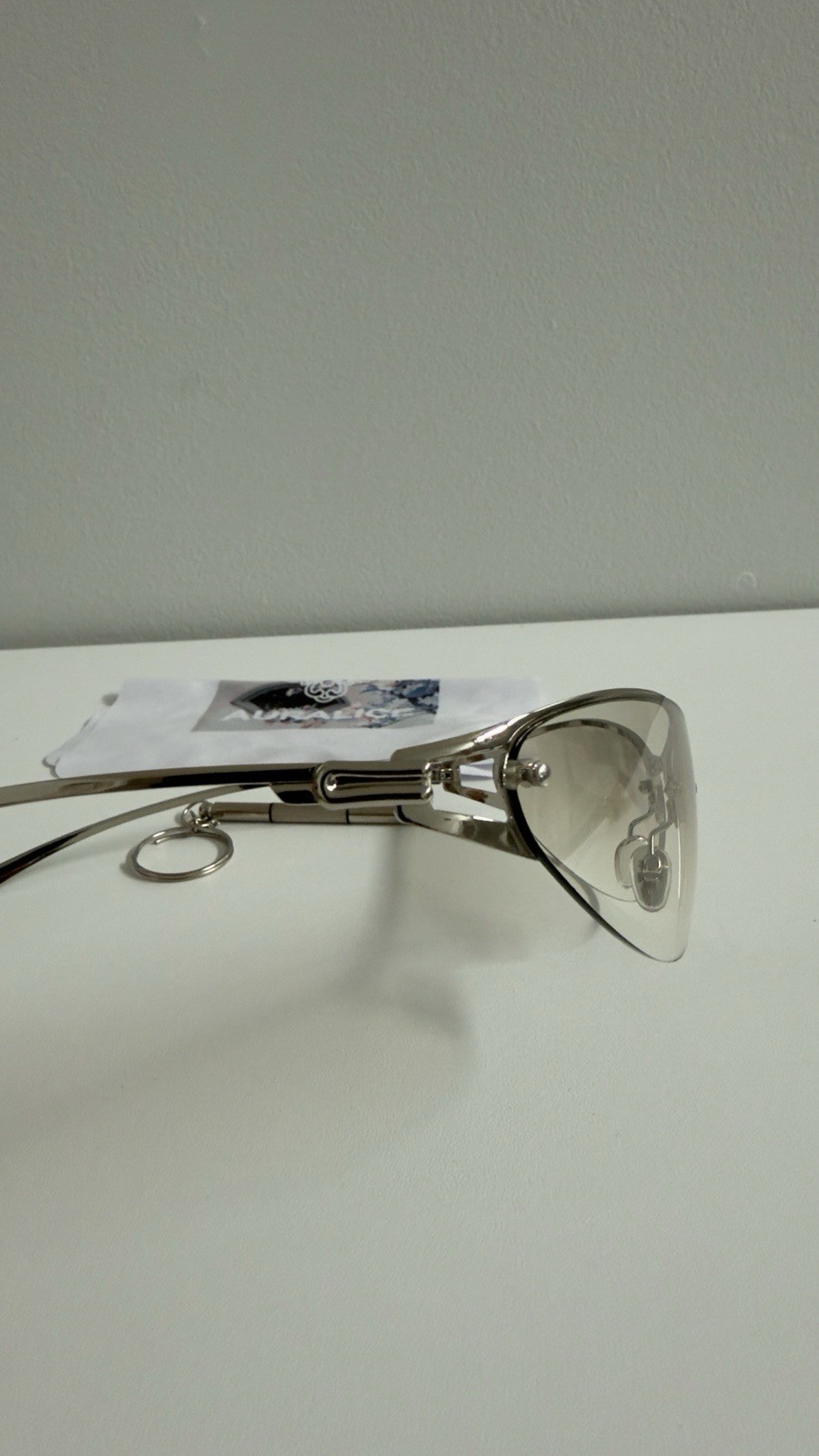 Auralice Rimless Sunglasses Silver Metal Frame Gray Tinted Plastic Lenses
