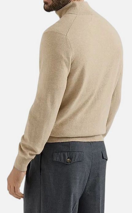Brunello Cucinelli Men’s Beige Cashmere Sweater with Half Zip Size 54