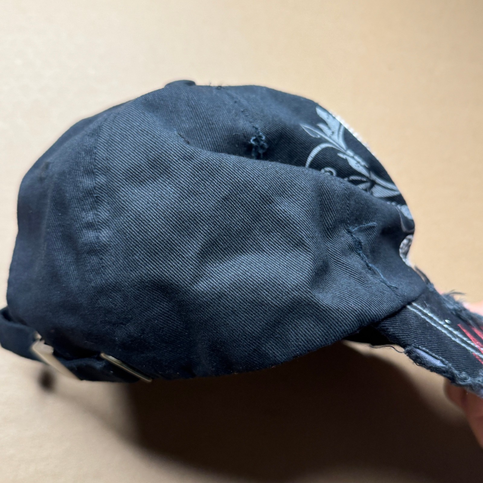 KBETHOS Black Army Cap Adjustable Bead Cross Floral Cotton Cadet Hat Y2K