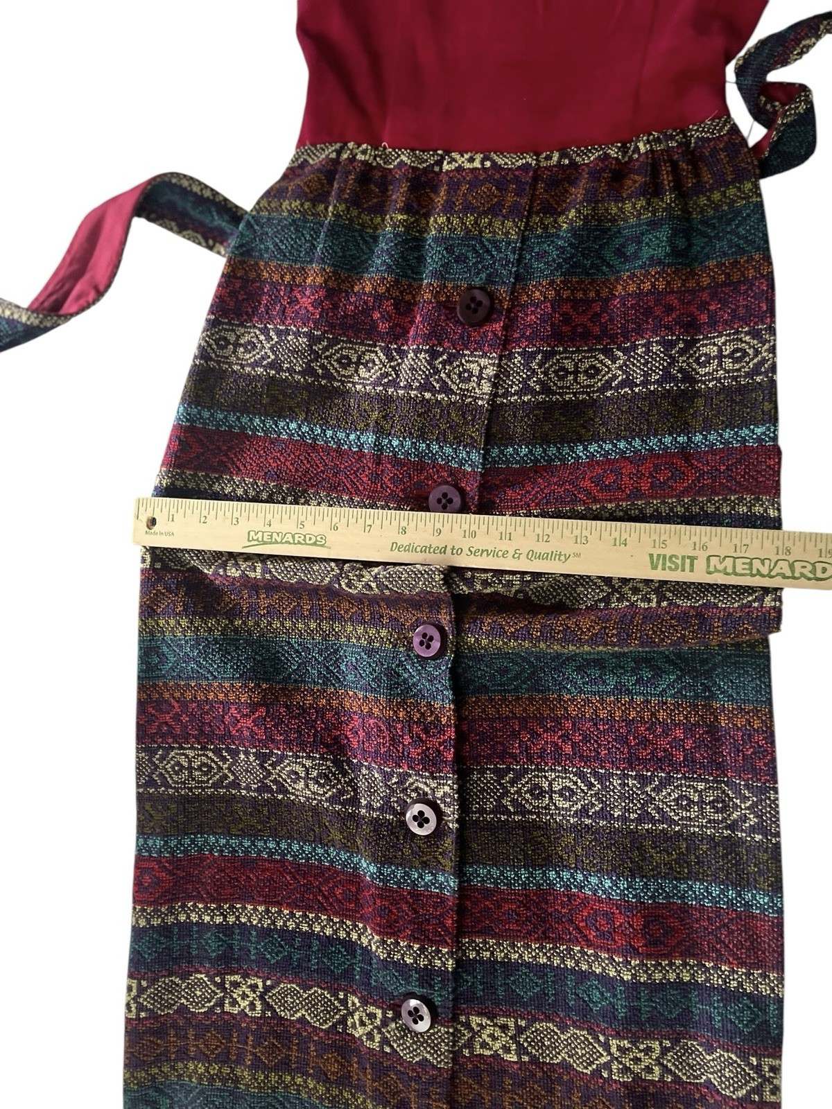 Vtg 60s Southwestern Boho Tapestry Maxi Dress XS Fringe Belt Sleeveless Velvet