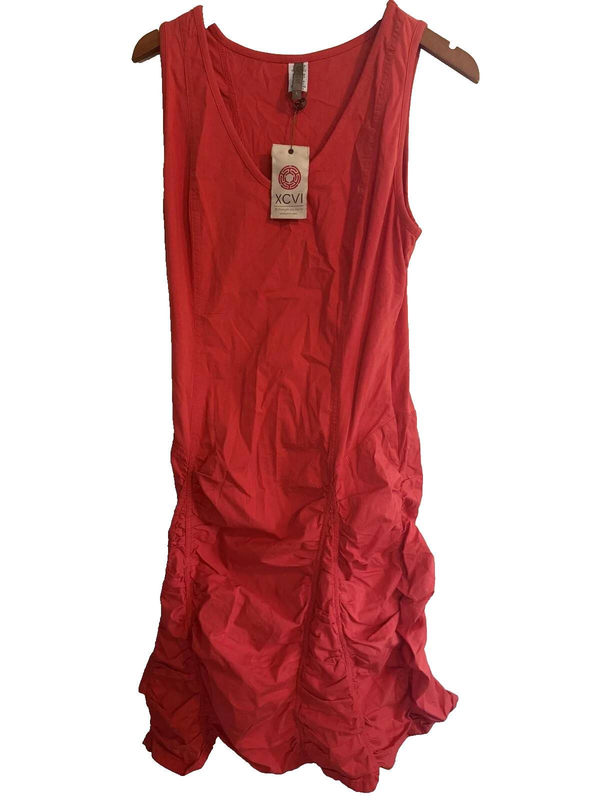 XCVI Sleeveless Tunic Ruched Midi Bubble Cotton Parachute Dress 3135 sz L New