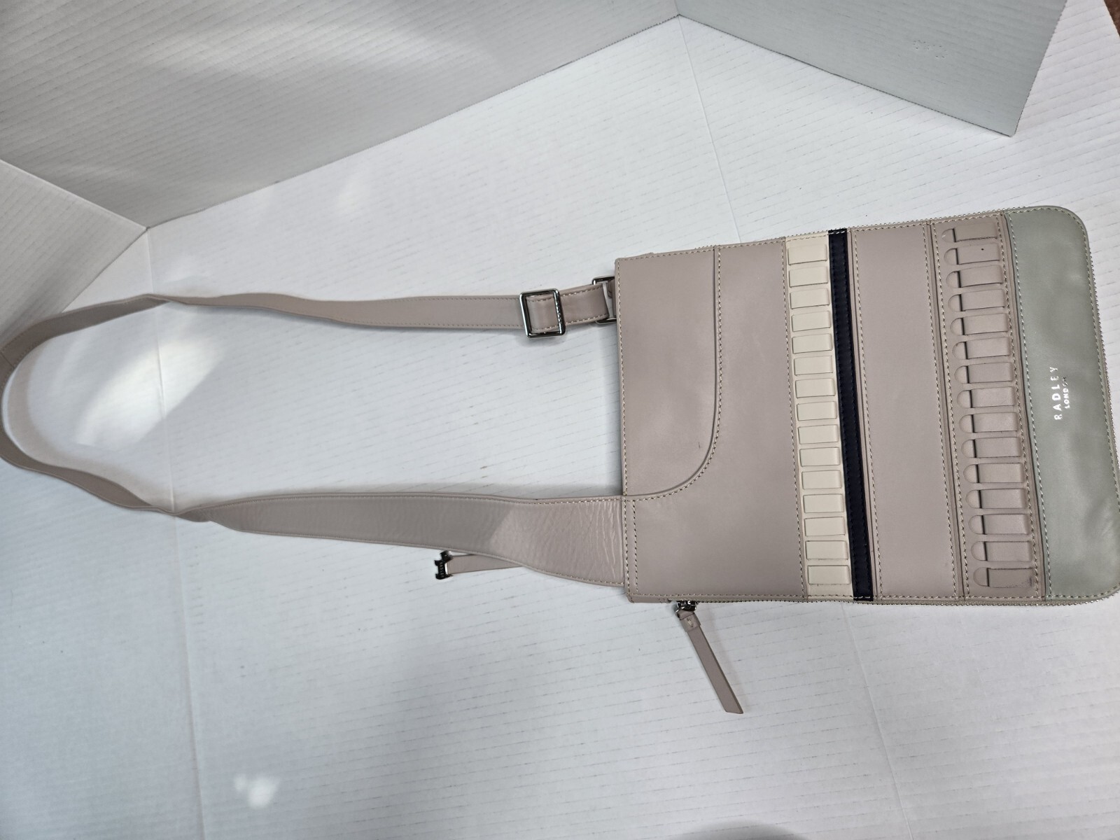 RADLEY London Pockets Craft Stripe Crossbody HandBag Purse Gray Mint Green