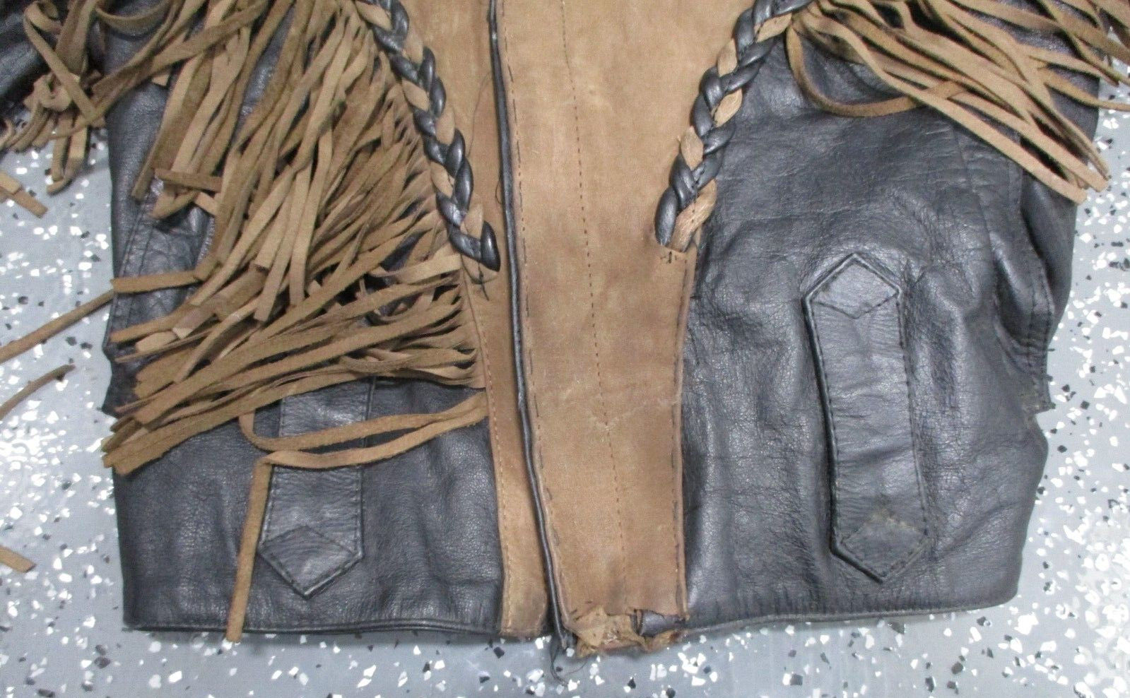 Distressed Fringe Leather Jacket FMC! Black Size Small/Medium Biker Men / Women