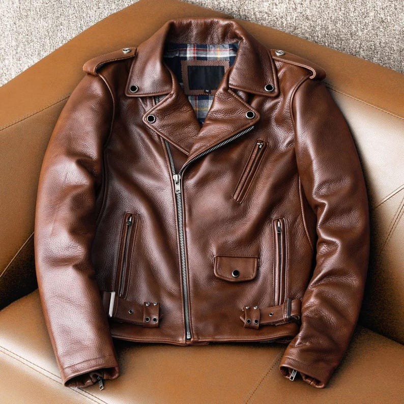 Mens Leather Jacket Lambskin Casual Brown Handmade Winter Leather Biker Jacket