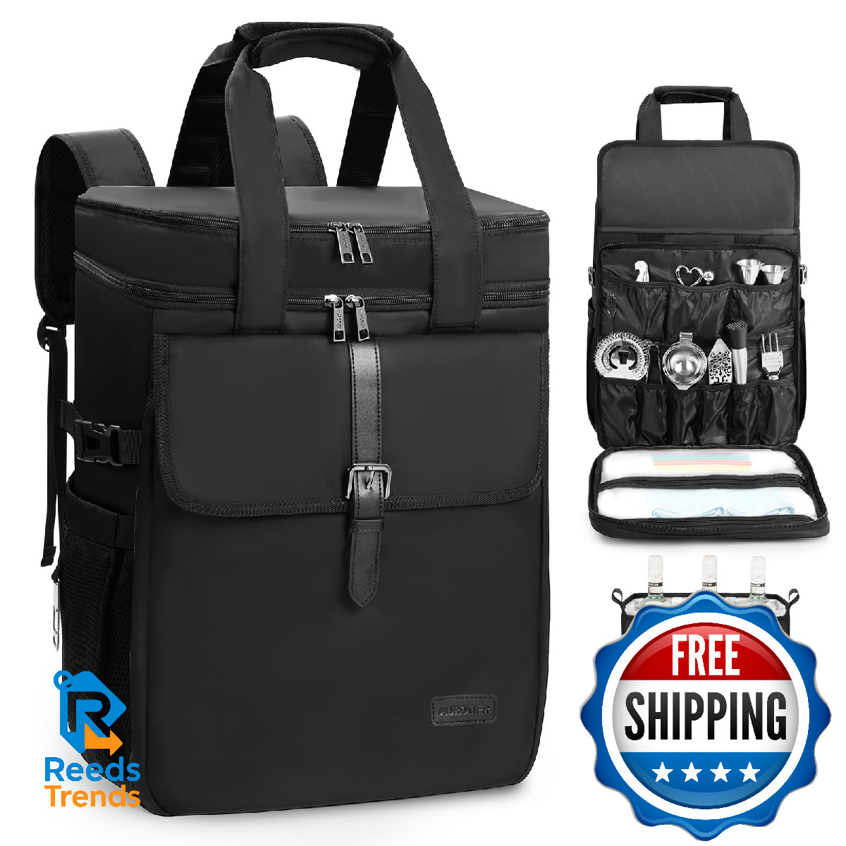 Bartender Bag, Leakproof Travel Bartender Kit Backpack for Carrying Bar Kit, Por
