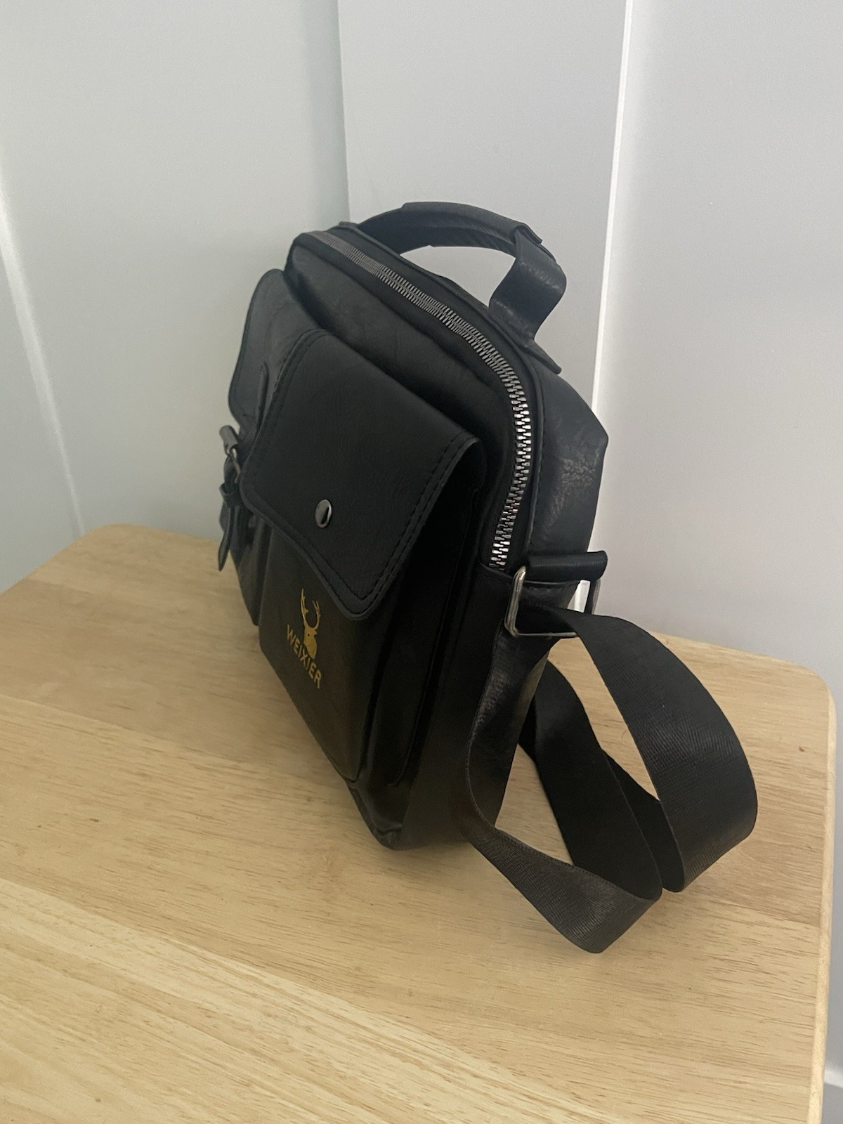 WEIXIER Black Messenger Bag Medium Top Handle Crossbody Strap Zip Buckle Snap