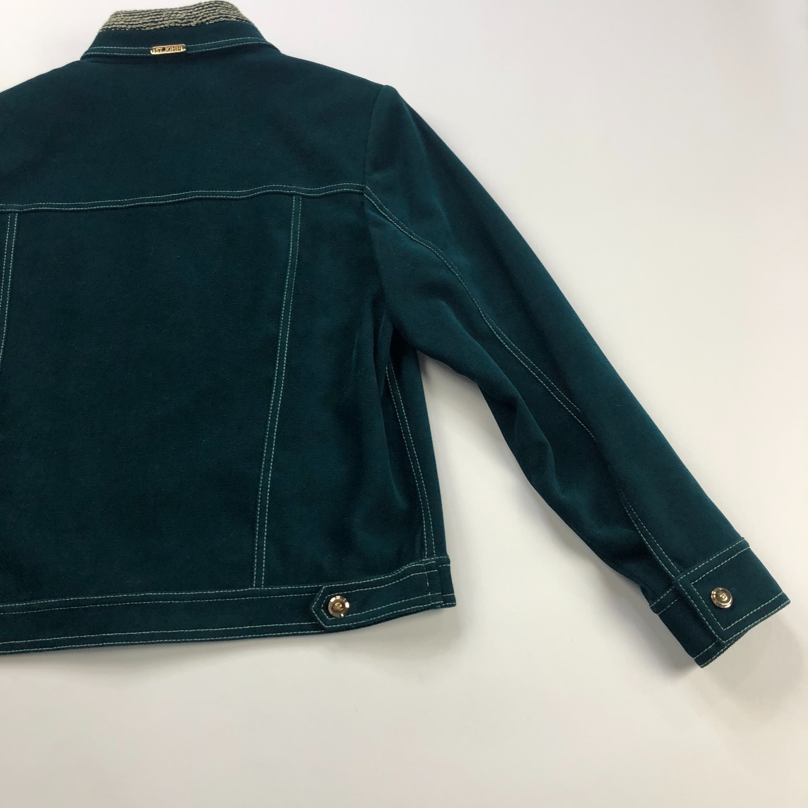 St. John Sport Marie Gray Size P Petite Button Blazer Jacket Dark Green PLS READ