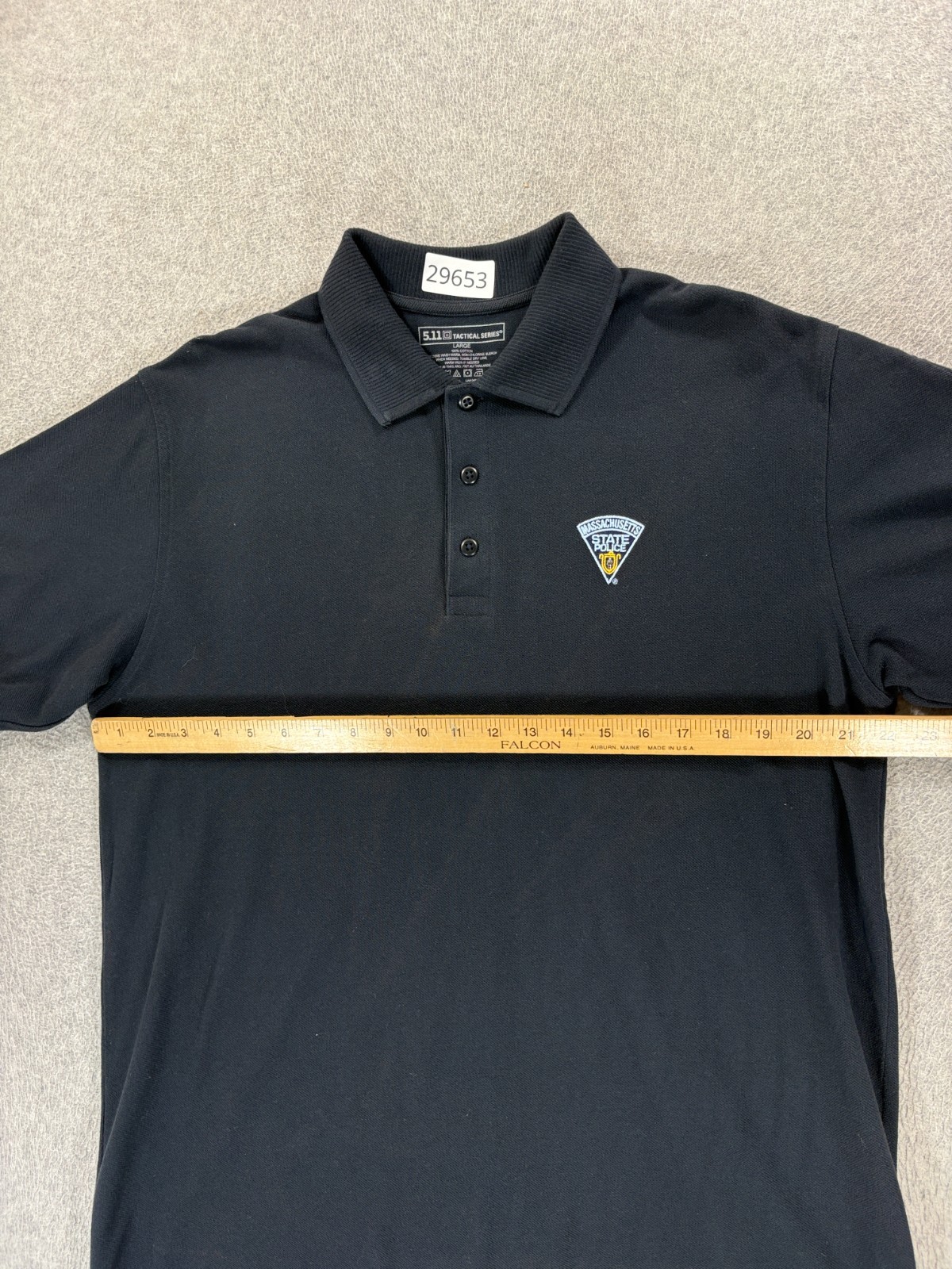 Massachusetts State Police Stitched 5.11 Tactical Polo Shirt (Men’s Large) Black