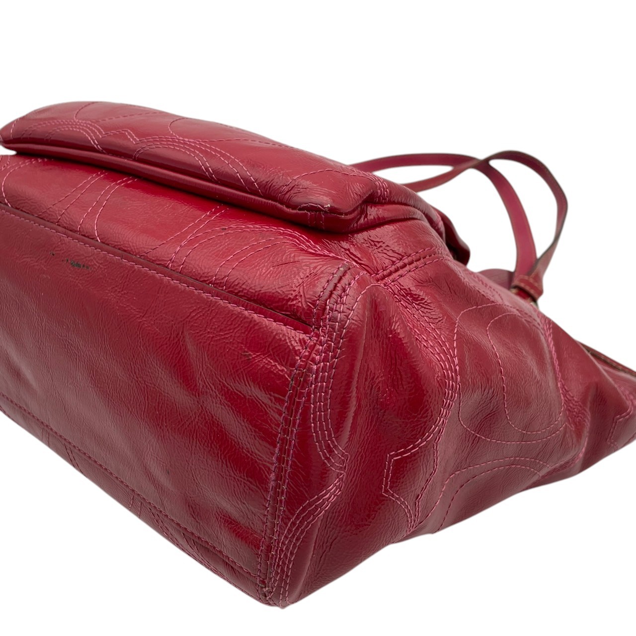 Authentic COACH Optic Signature Leah Tote Bag Patent Leather Red F15190