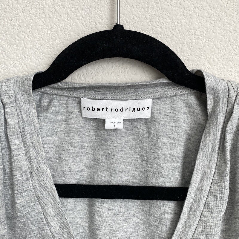 ROBERT RODRIGUEZ $110 V-neck Ruched-shoulder Cotton Tee Heather Grey Size Small