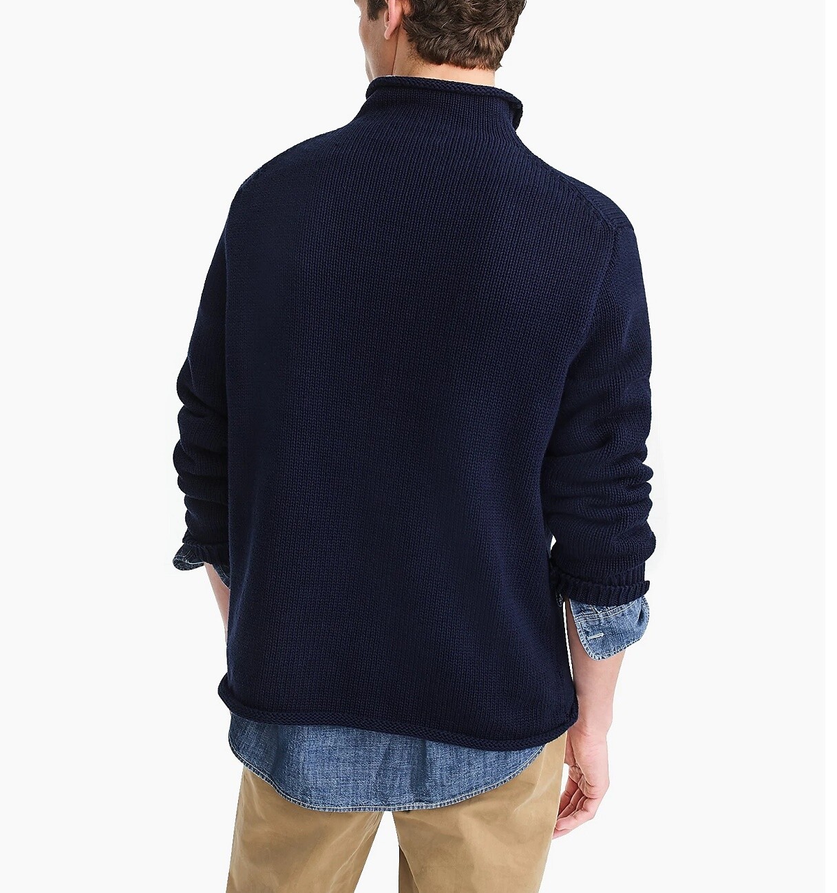 J.CREW sweater rollneck navy blue cotton chunky mock high fisherman’s roll neck