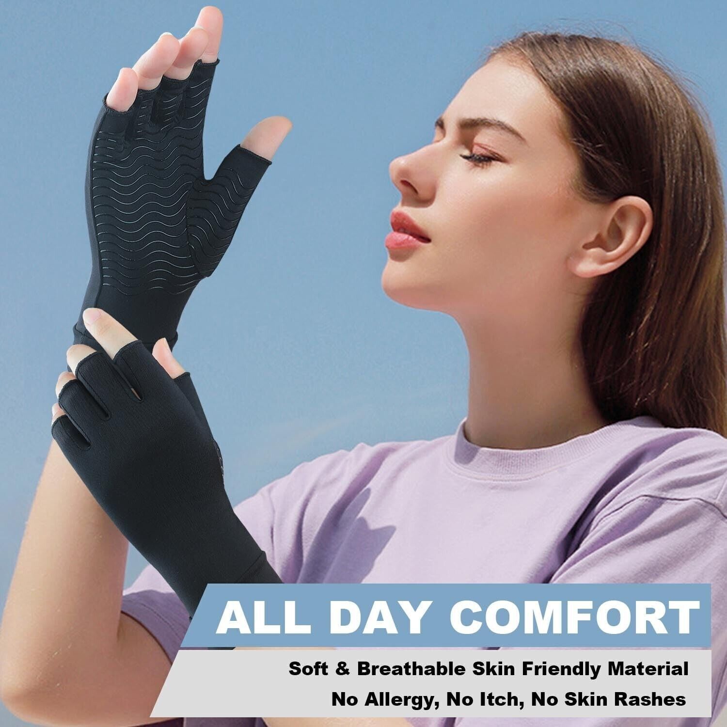 1 Pairs(2pc) Copper Arthritis Compression Gloves Hand Support Joint Pain Relief