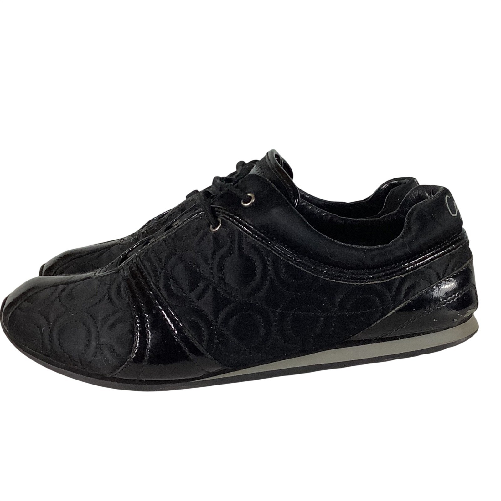 Coach Womens Black Signature Quilted Patent Leather Trim Lace Up Sneakers