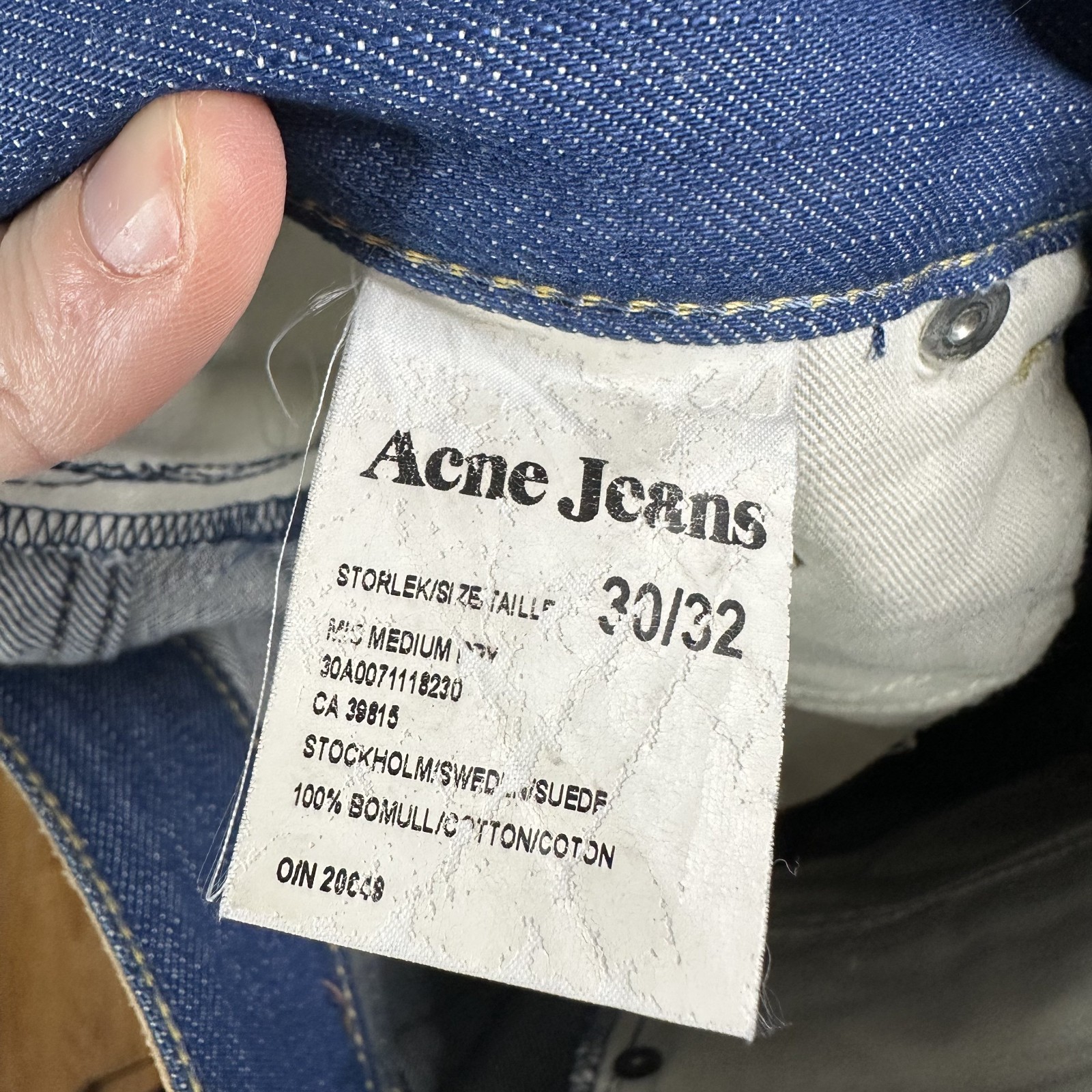 Acne Jeans Mens 30×32 Blue Medium Wash Straight Leg 100% Cotton Denim