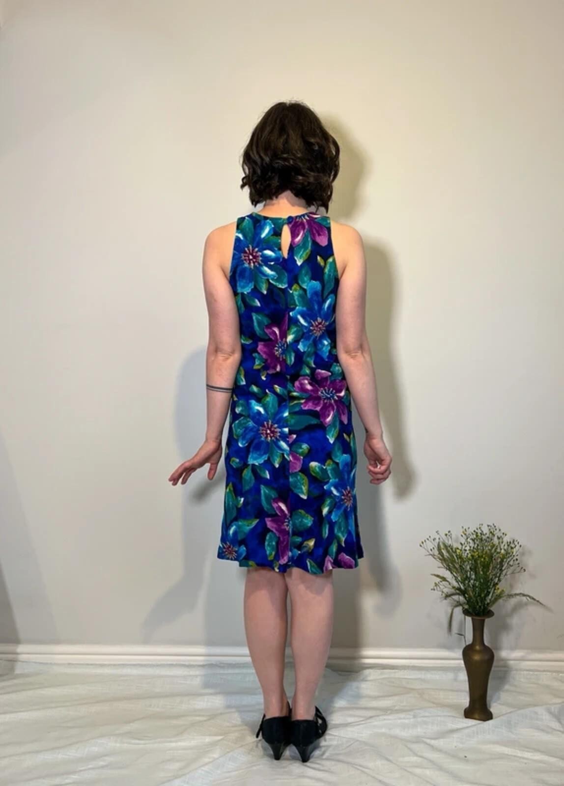 1990s All That Jazz Shift Dress | Cobalt Blue | Sleeveless Keyhole Back | UK 8