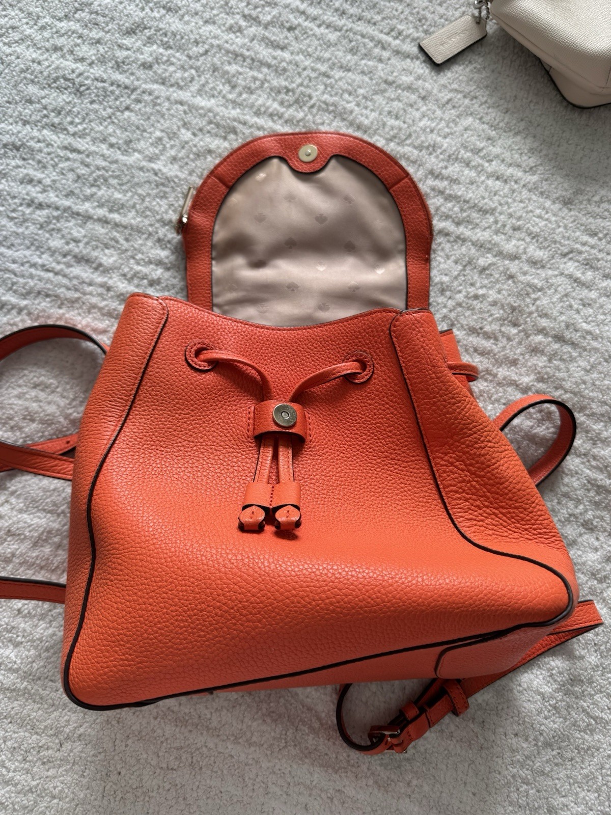 kate spade new york Orange Pebbled Drawstring Backpack w/ Pouch Zip Pocket