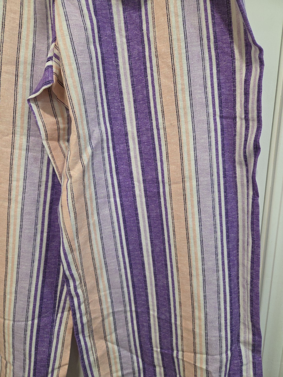 Beige By eci Linen Pants Purple Pink Stripe Size 14 NWT