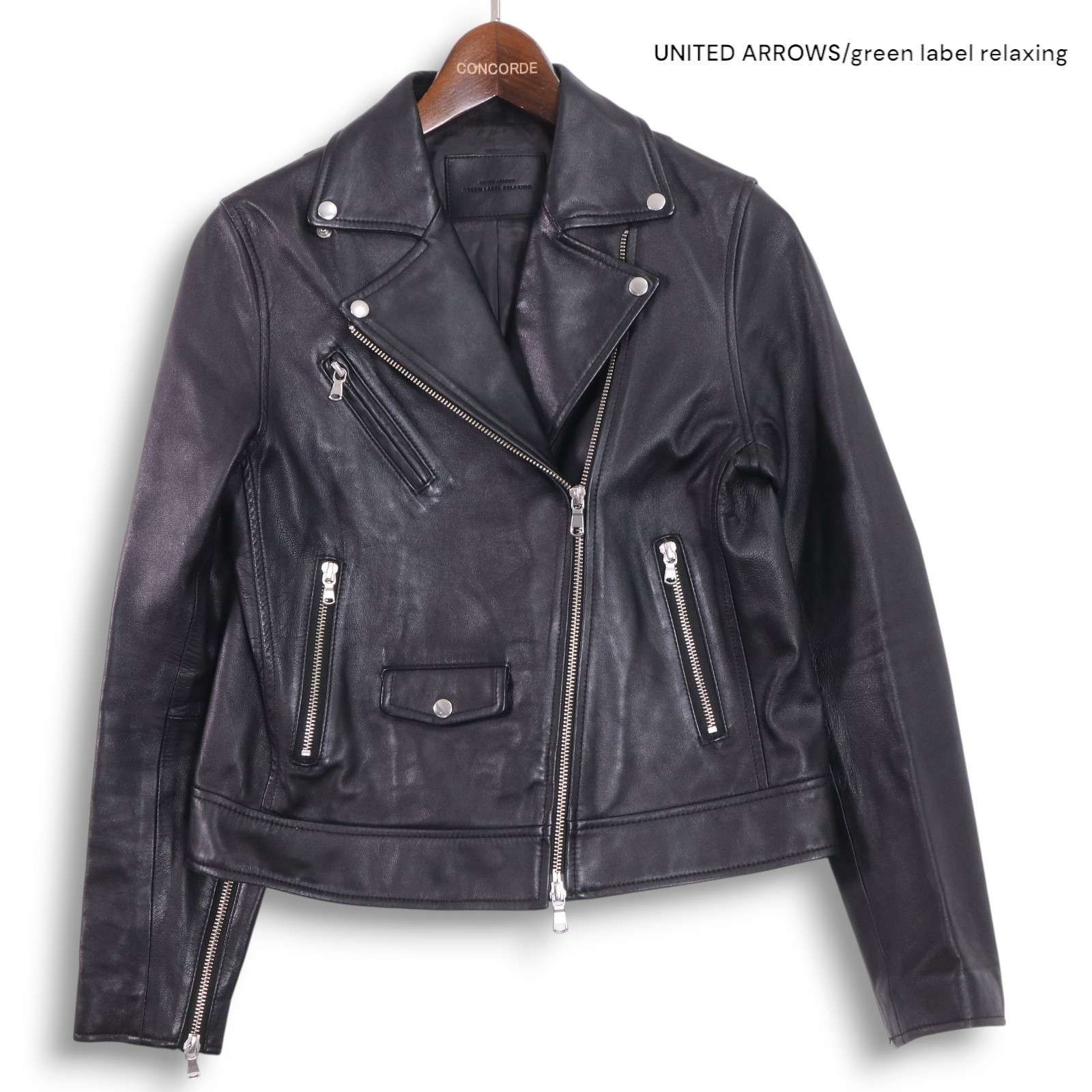 Green Label Relaxing Lamb Leather Jacket Sz 38 Black Double Rider