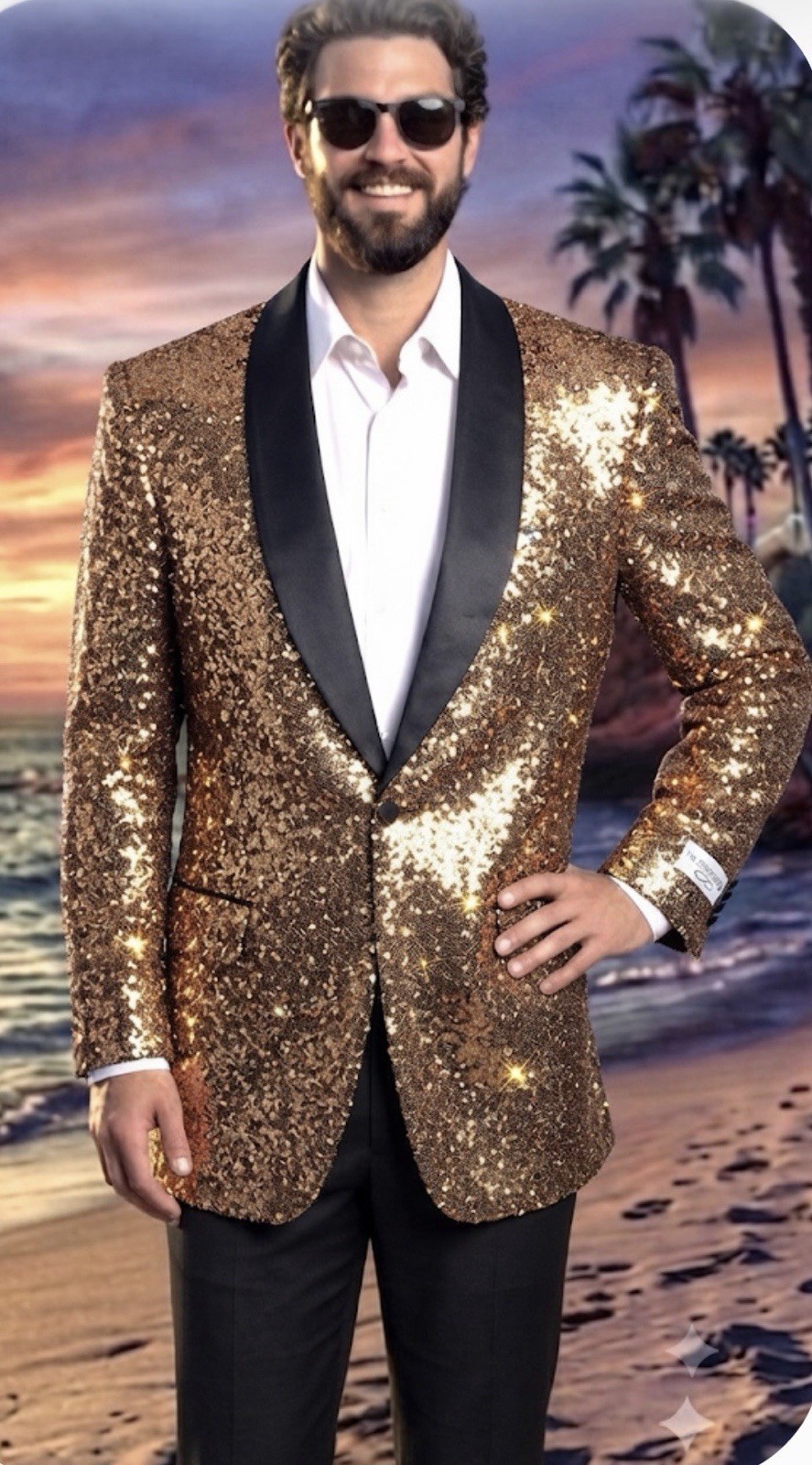 Gold Metallic Tuxedo Jacket Tre Vero Gold Sparkle Shimmer Sport Coat Mens 40 S