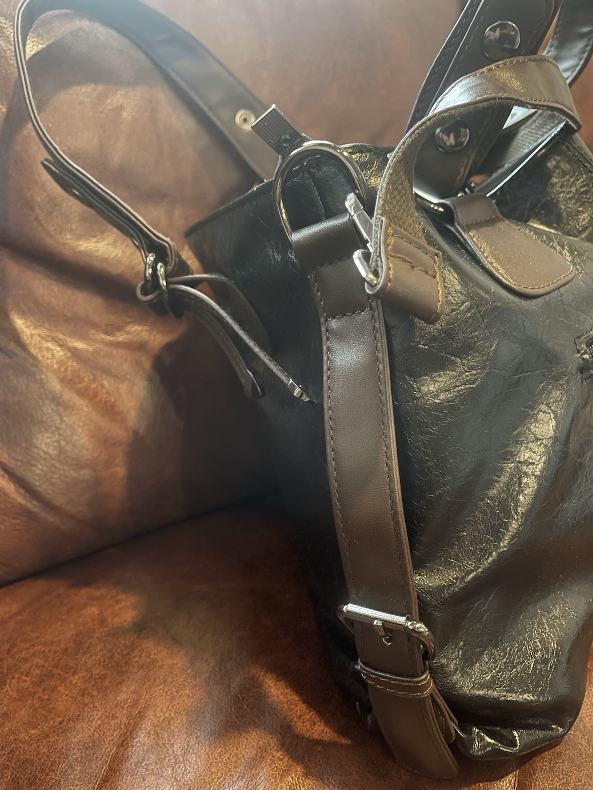 G.B. Black Satchel Top Handle Bag, Detachable Strap, Silver Hardware, Zip