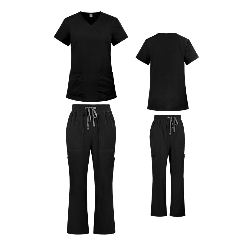2025 Nursing Medical Scrub Set Flare Pants Drawstring Multi-pocket Comfortable