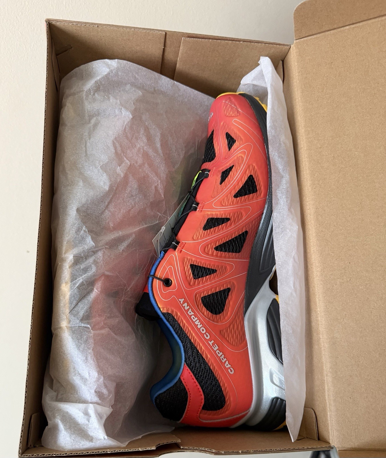 Carpet Company x Salomon XT-Whisper Void, Fiery red/black/ftw silver. Size 12