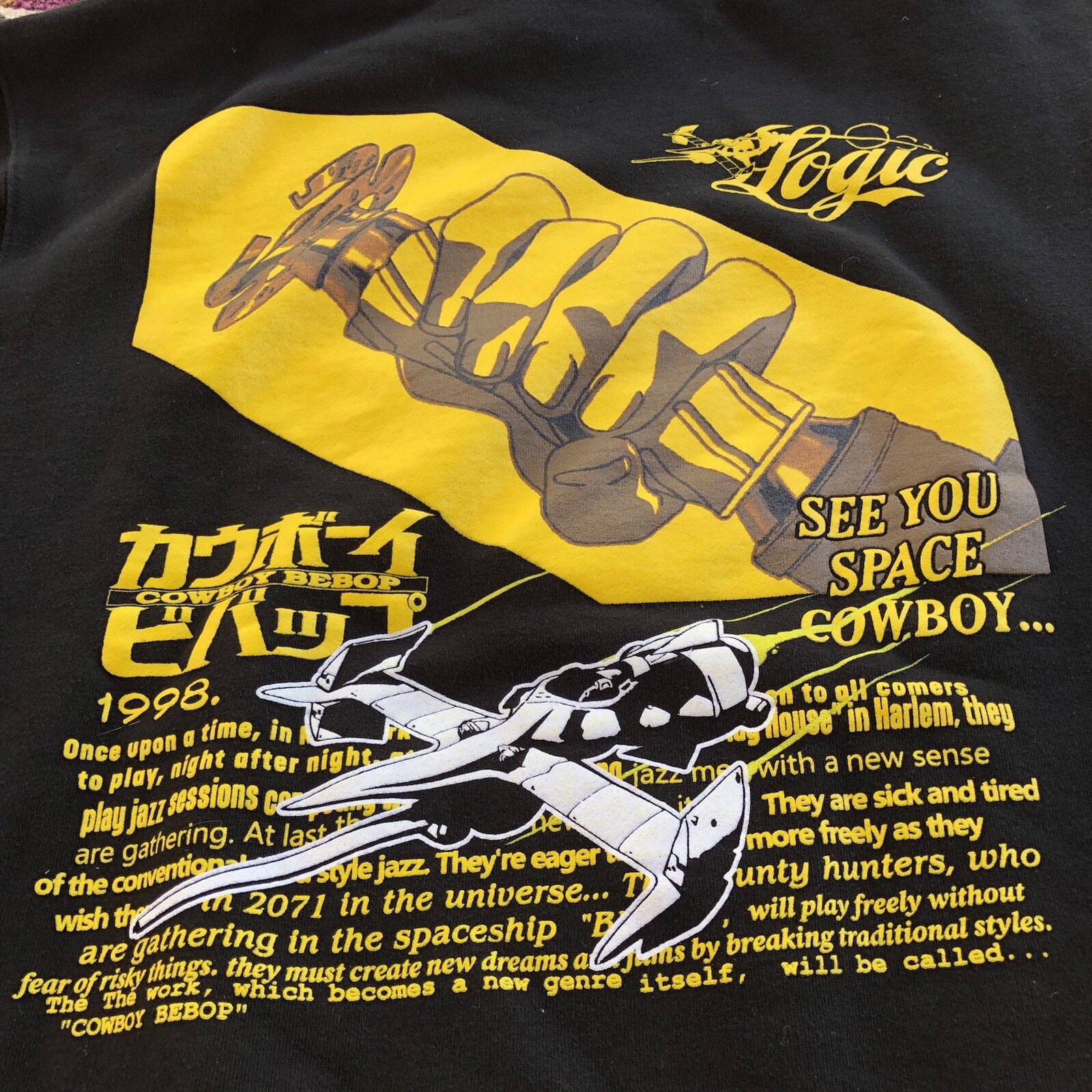 Cowboy Bebop 1998 Crunchyroll Hoodie Size Small Anime Logic Black Pullover EUC