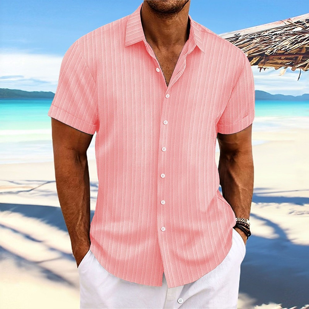 Striped Button Down T Shirts 2025 Men Grandad Summer Short Sleeve Casual Tops
