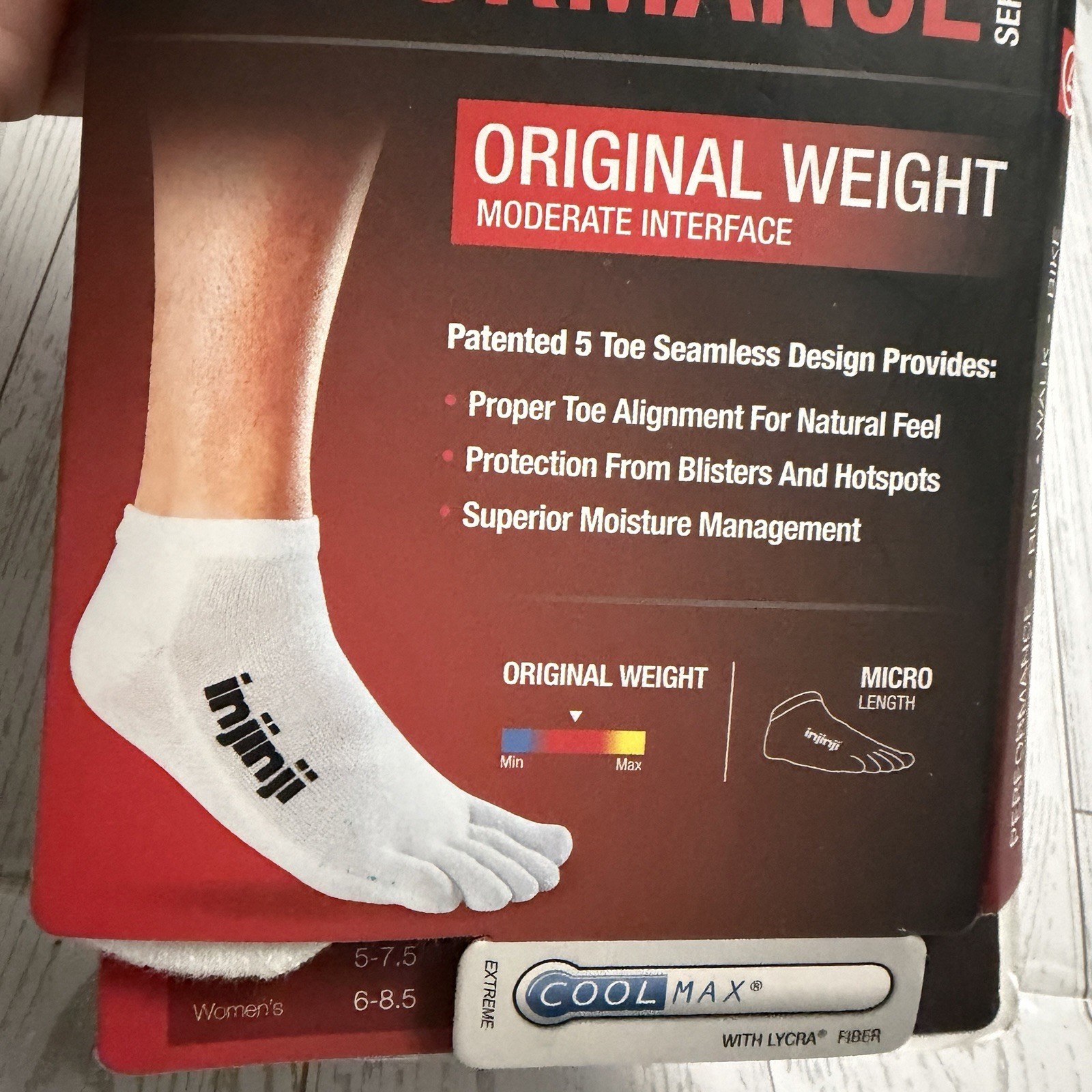 INJINJI Performance Toe Socks Original Weight Coolmax White Sz Medium New Micro